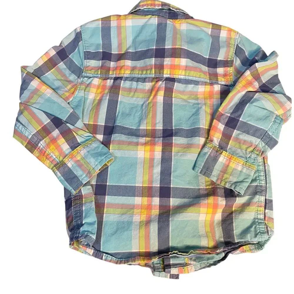 OshKosh B'gosh blue pastel plaid long sleeve button up shirt SIZE‎ 2T